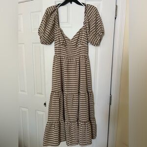 Brown Gingham Midi Dress